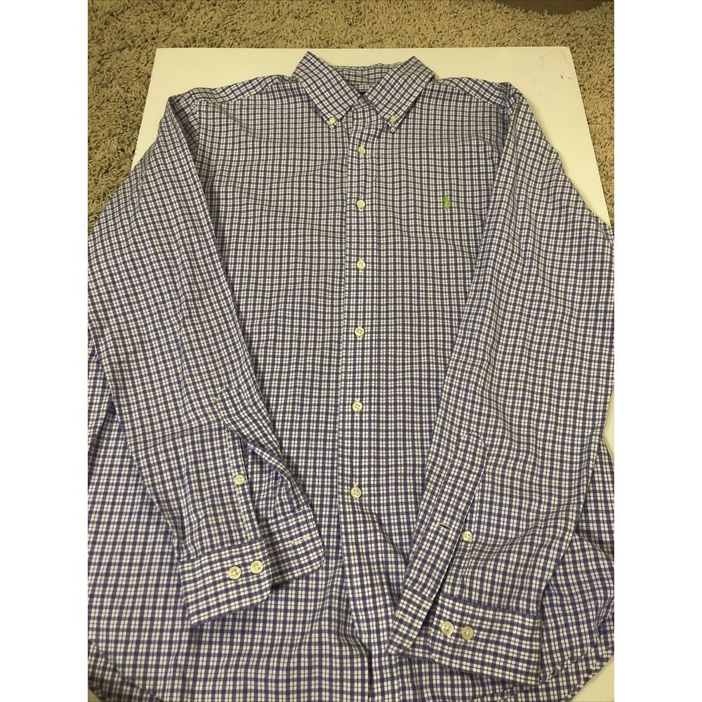 Polo Ralph Lauren Mens Shirt Classic Fit Plaid Pony Logo 16  34/35‎ Purple